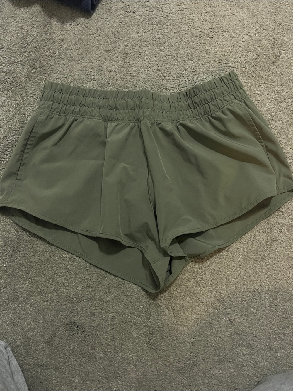 Women's Olive Green Athletic Running Shorts with Elastic Waist